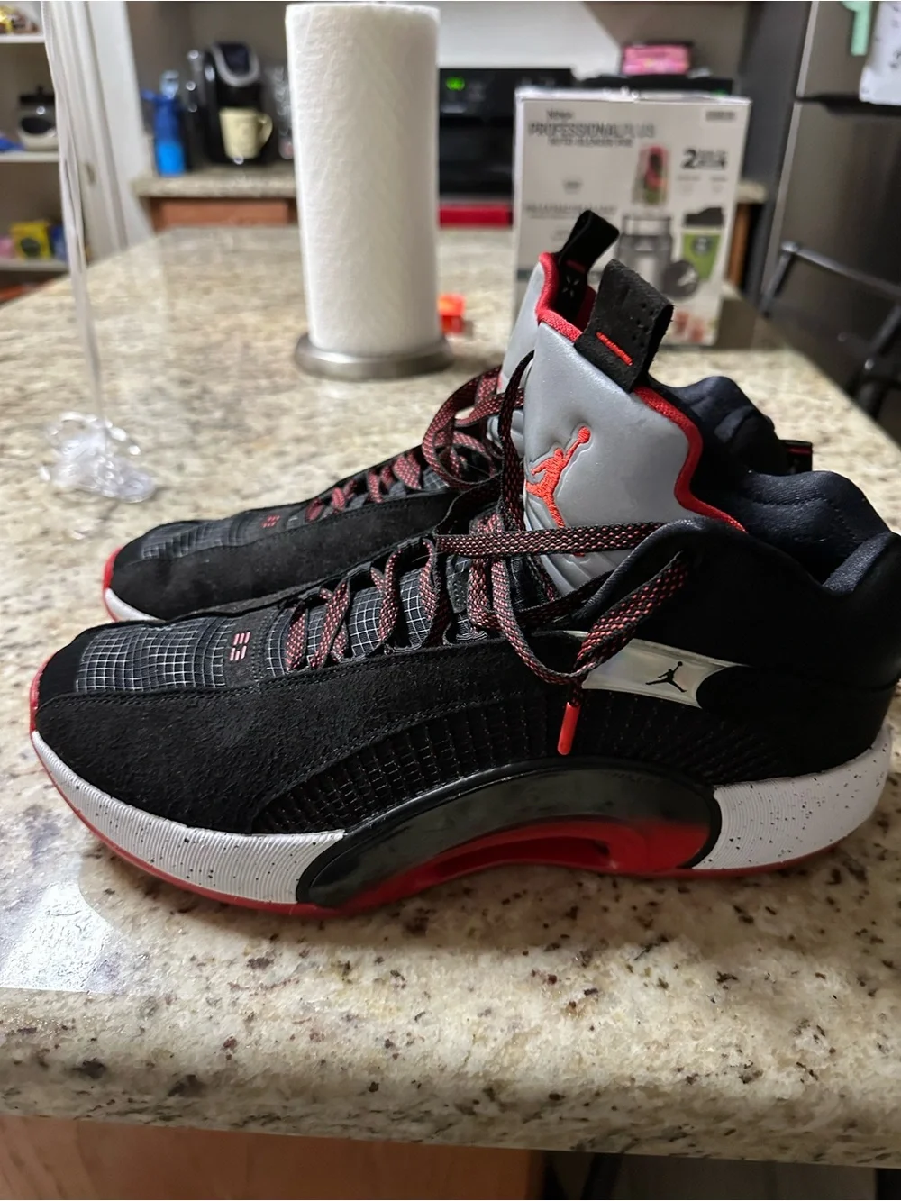 Jordan Men’s Black/Red/Gray Mid-Top Basketball Sneakers